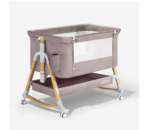 HARPPA Cuddly 3-in-1 Baby Bassinet Bedside Sleeper for Reflux | Attaches to Bed, Adjustable 5 Heights, Non-Toxic & CPSC Certified | Sturdy Aluminum Frame, Portable Wheels, Tool-Free Setup, Gentle Rocking | Perfect for Newborns, Infants, Small Spaces & Saf