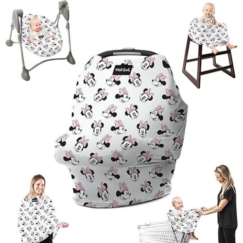 Milk Snob Original Disney 5-in-1 Cover, Minnie Mouse, Added Privacy for Breastfeeding, Baby Car Seat, Carrier, Stroller, High Chair, Shopping Cart, Lounger Canopy - Newborn Essentials, Nursing Top
