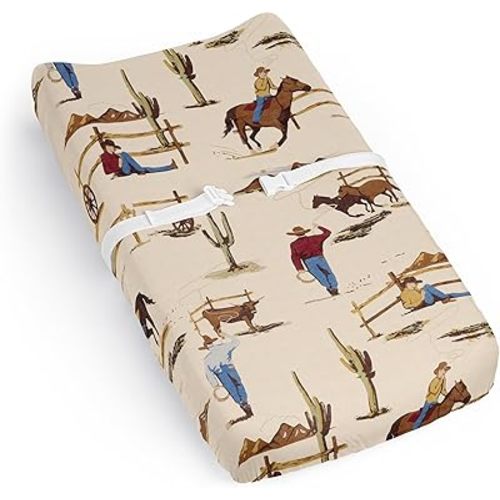 Sweet Jojo Designs Tan Brown Western Cowboy Boy Baby Changing Pad Cover Sheet Infant Newborn Diaper Table Change Mat Cover Wild West Southern Charm Country South Horse Cow Animal Red White and Blue
