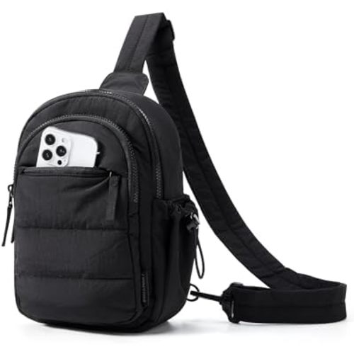 BAGSMART Small Sling Bag for Women, Puffer Crossbody Bag Purses Hobo Handbag Fanny Packs for Travel Hiking, Black