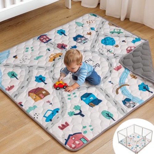 Baby Play Mat, Caveen Thicken Soft Cotton Baby Playmats, Foldable Anti-Slip Floor Crawling Playmat Playpen Mat for Infants and Toddlers, 50"x50", Grey