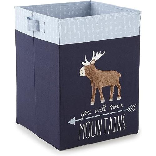 Levtex Baby - Trail Mix Nursery Hamper - Rectangular Fabric Hamper - Moose - Blue, Navy and Brown - Nursery Accessories - Size: 14 x 14 x 9in.
