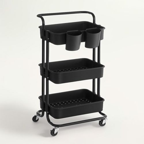 Songmics Metal Rolling Cart 3-tier Storage Cart Utility Cart Black