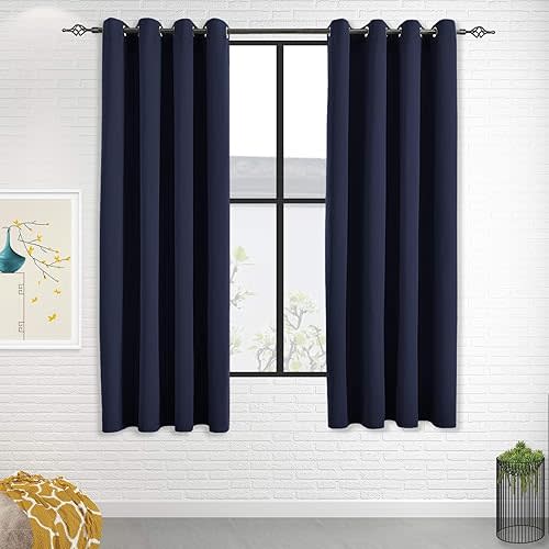 Blackout Curtains for Bedroom Thermal Insulated Light Blocking Room Darkening Curtains Solid Grommet Window Drapes for Living Room, Set of 2 Curtain Panels 42 W x 63 L inch Long Navy