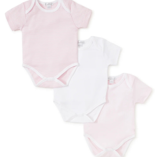 Pink Stripe 3 Pack S/S Bodysuit Set w/ Tulle Bag