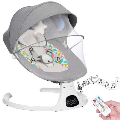 Electric Baby Swings for Infants with Remote Control and Bluetooth Music Speaker, 5 Sway Speeds, for Baby Boy Girl, Gray