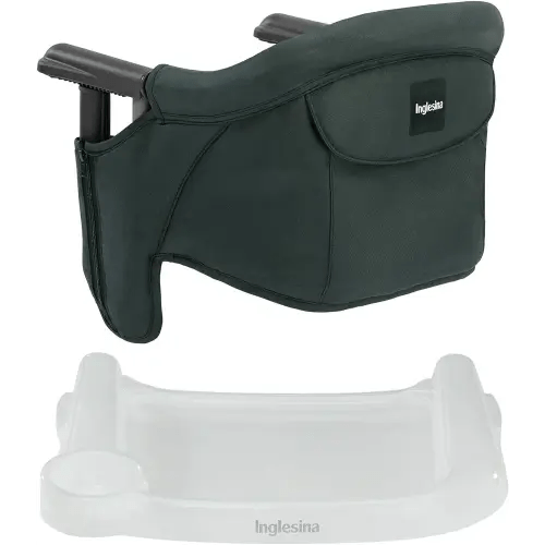 Inglesina Fast Table Chair - Dark Green + Fast Dining Tray - Portable Baby High Chair - for Babies & Toddlers up to 37 lbs -Fits Tables 0.8'' to 3.5'' Thick -Compact & Easy to Use -Travel Bag Included