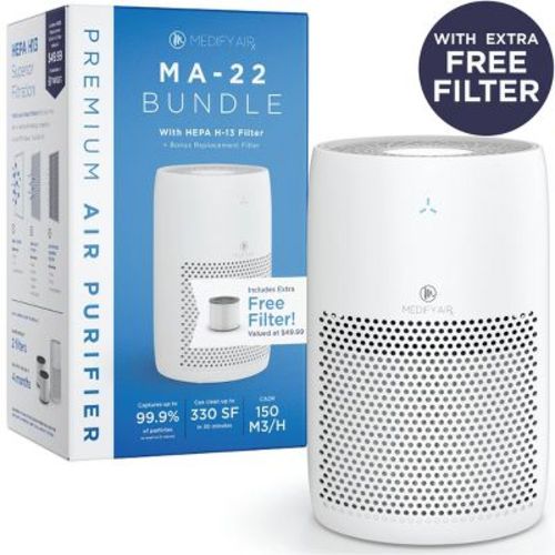 Medify Air Ma-22 Value Pack White With 1 Extra Filter: Hepa Air Purifier, 3 Settings, 300-500 Sq. Ft., Energy Star Certified
