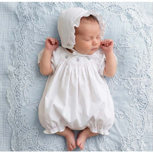 White Floral Smocked Bubble