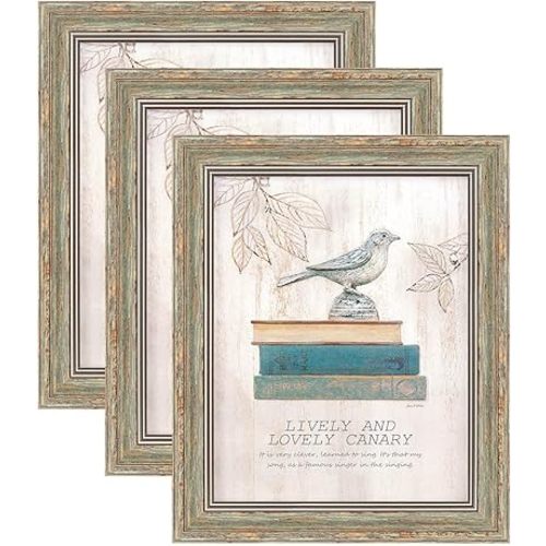 XUANLUO 3 Pack 8x10 Inch Picture Frames Farmhouse Rustic Vintage Distressed Wood Grain Photo Frame with HD plastic cover for Table Top Display and Wall Hanging