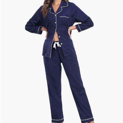 COLORFULLEAF Women's 100% Cotton Long Sleeve Pajama Sets Button Down Notched Collar Sleepwear Soft Lounge Pjs with Pockets