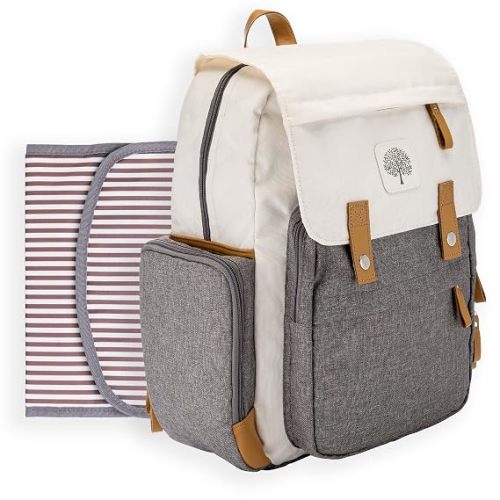 Parker Baby Diaper Backpack - Large Diaper Bag with Insulated Pockets, Stroller Straps and Changing Pad -"Birch Bag" - Cream