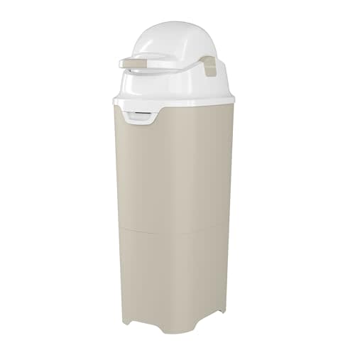 Foundations Tall Diaper Pail with Airtight Lid - Durable & Odorless Diaper Disposal, Large Capacity, Holds up to 60 Newborn Diapers, Refill with Any Bags - Sand