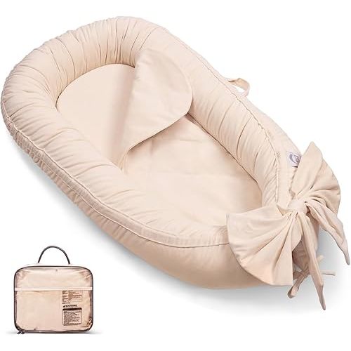 EAQ Baby Lounger, Snuggle Me Lounger, Portable Baby Nest Breathable & Soft, Organic Cotton Baby Lounger Pillow, Safe Baby Bassinet for Co-Sleeping, Nursery, Travel, Playtime