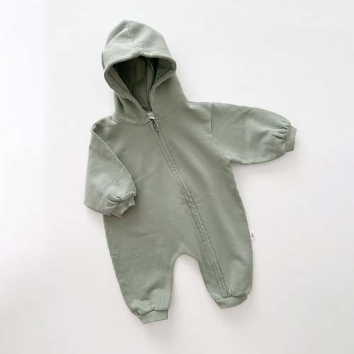 [At Noon Original Design] Baby Pigment Dyed Zip-Up Hoodie Jumpsuit (3m-3y)-Olive