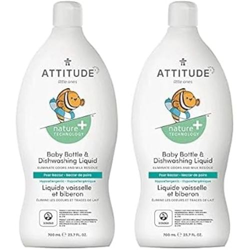 ATTITUDE Natural Baby Bottle & Dishwashing Liquid, Pear Nectar, 23.7 Fl Oz (Pack of 2)