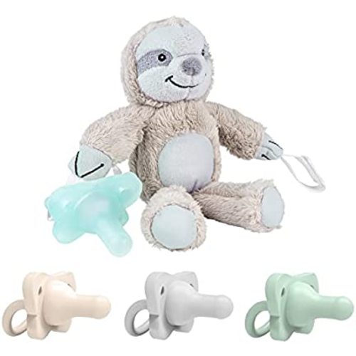 Silicone Baby Pacifier 0-6m, 4-Pack with Lovey Soft Plush