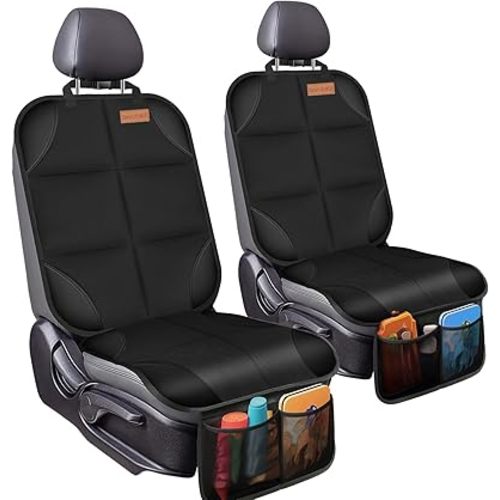 Car Seat Protector, 2Pack Seat Protector Protect Child Seats with Thickest Padding and Non-Slip Backing Mesh Pockets for Baby and Pet,Sedan SUV Truck (Black)