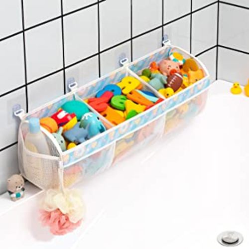 Austion Mesh Bath Toy Storage for Tub - Sorting Baby Toys Bath Tub Toy Holder - Extra Large Capacity Bath Toy Organizer with Large Openings, Quick-drying and breathable (Blue)