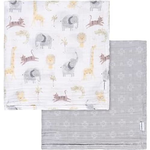 Gerber Baby Unisex 2-Pack Muslin Blanket, Animals + Geos Neutral, One Size