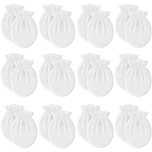 Liwely 12 Pairs Unisex-Baby No Scratch Mittens, 100% Cotton, Solid White