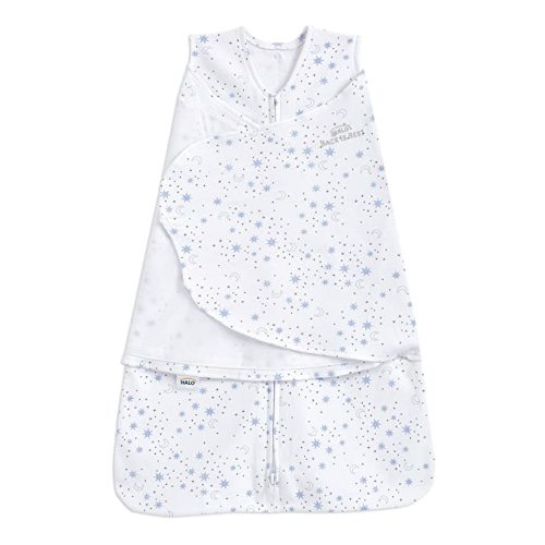 HALO 100% Cotton Sleepsack Swaddle, 3-Way Adjustable Wearable Blanket, TOG 1.5, Midnight Moons Blue, Newborn, 0-3 Months - Midnight Moons - Blue - Newborn (Pack of 1)