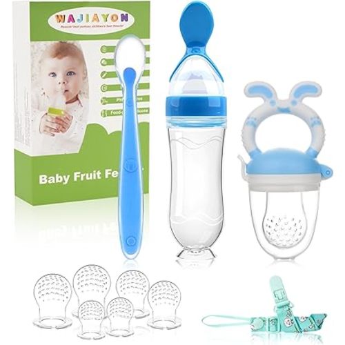 WAJIAYON Easter Bunny Baby Fruit Feeder Pacifier - 3 Pack | Infant Food Feeder Pacifier & Food Dispensing Spoon | Fresh Fruit Teethers for Babies | Silicone Feeder Baby,Easter Gifts for Boys and Girls