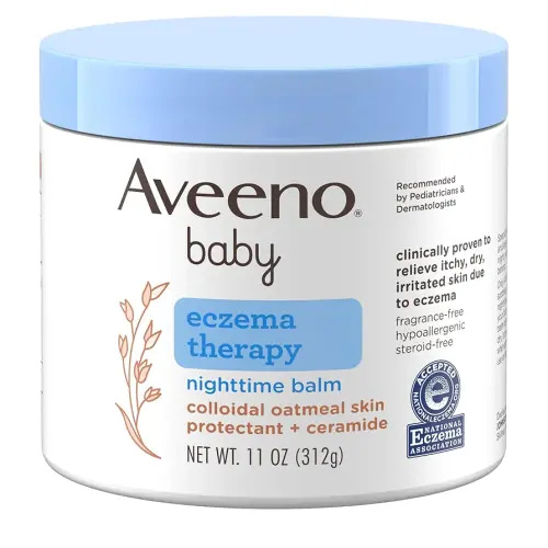 Aveeno Baby Eczema Therapy Nighttime Moisturizing Body Balm, Soothes & Relieves Dry, Itchy Skin from Eczema, HSA/FSA Eligible, Hypoallergenic, Fragrance- & Steroid-Free, 11 oz