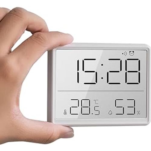 GooDay Smart Digital Alarm Clock, w/Magnetic Attraction, Indoor Temperature Humidity, HD Screen Hour Date, Battery Operated - White