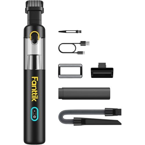 Fanttik Slim V8 Mate Cordless Car Vacuum Suction Power 12000Pa, Portable Mini Vacuum with Flexible Hose and Pet Brush, Type-C Charge, Portable for Car, Office Desk, Keyboards, Black
