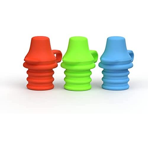 KiddiKap- No Spill Silicone Bottle Top Spout 3 Pack Bundle (Red, Blue, Green) BPA Free
