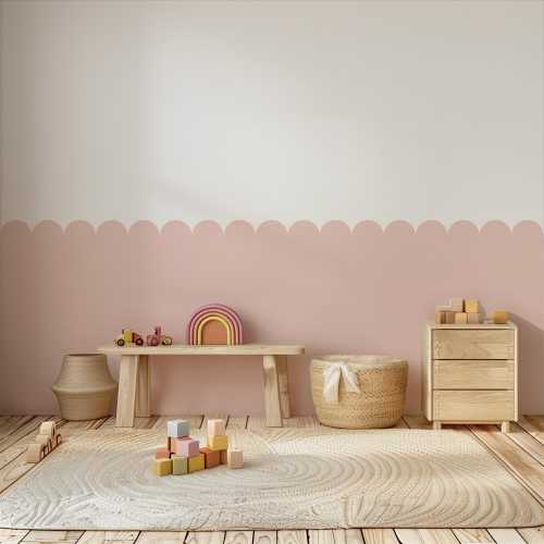 Wall Decal For Girls Bedroom, Pink Half Wall Panels, Girl Nursery Wallpaper, Removable Scallop Wallpaper, Peel And Stick, Kids Room Sticker