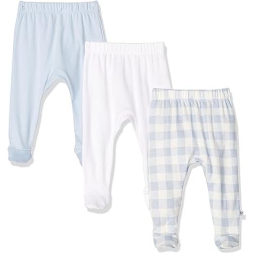 HonestBaby 3-Pack Footed Pants Roomy Fit Pull on Bottoms 100% Organic Cotton for Infant Baby Boys, Girls, Unisex