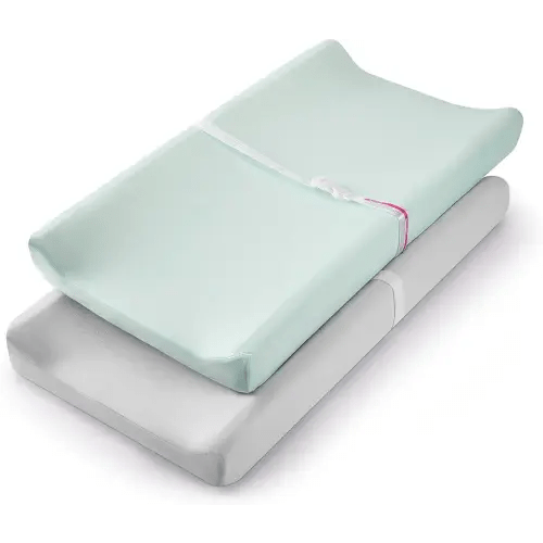 TILLYOU Changing Pad Cover Set in Soft Jersey Material - Fits 32"/34''x16 Contoured Pad for Babies, Lt Green & Lt Gray