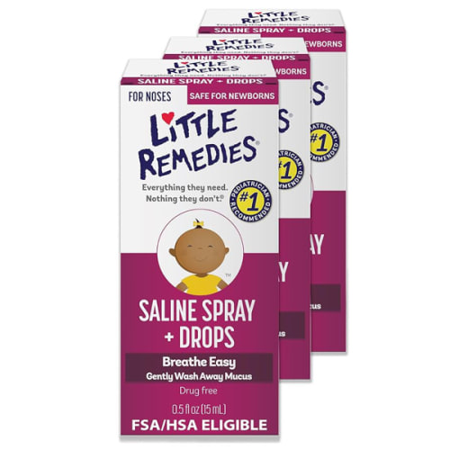 Little Remedies Sterile Baby Saline Nasal Spray and Drops, Safe for Newborns to Relieve Stuffy and Dry Noses, 0.5 Fl Oz, Pack of 3