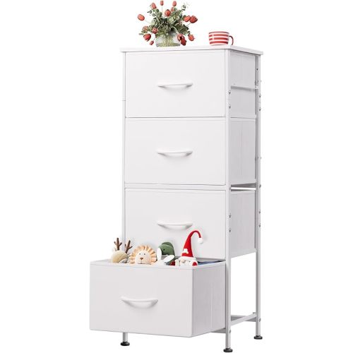 WLIVE Dresser with 4 Drawers, Storage Tower, Organizer Unit, Fabric Dresser for Bedroom, Hallway, Entryway, Closets, Sturdy Steel Frame, Wood Top, Easy Pull Handle, White