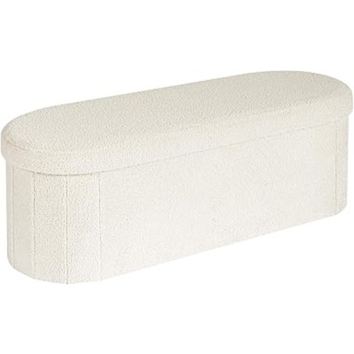 B FSOBEIIALEO Ottoman with Storage for Living Room, Sherpa Folding Storage Ottoman Foot Rest, 43.3 Inches Collapsible Bedroom Bench White