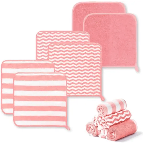 6-Pack Baby Washcloths Extra Absorbent and Soft,Comfortable Wash Cloths face bath towels for Washing Face and Body, 3 Patterns Disguised by Purposes,12"x12",Pink