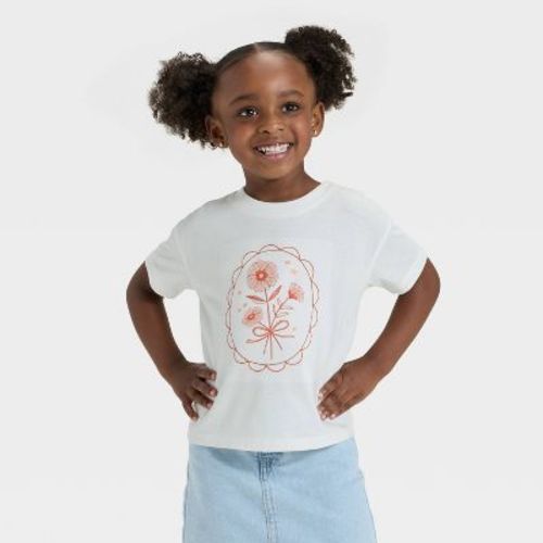 Toddler Girls' Short Sleeve Flowers Oversized T-Shirt - Cat & Jack™ Cream