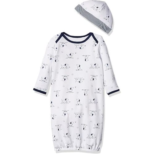 Little Me Clothes for Baby 2-Piece Nightgown and Cap Set 100% Cotton with Elastic Bottom, Baby Essentials, 0-3 Months
