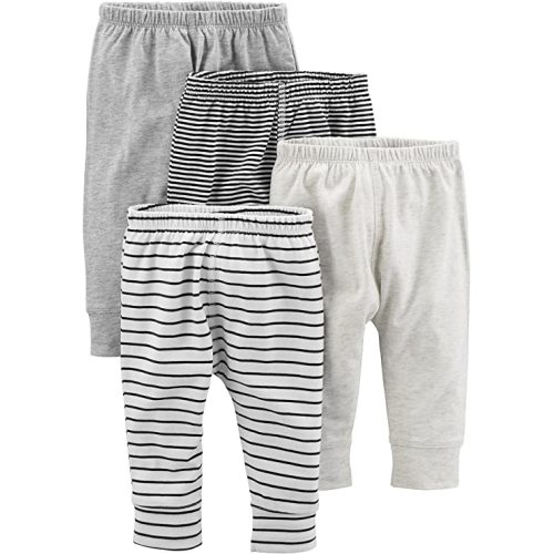 Simple Joys by Carter's Unisex Babies' Pant, Pack of 4 - 0-3 Months - Black Mini Stripe/Grey/Light Grey/White Stripe