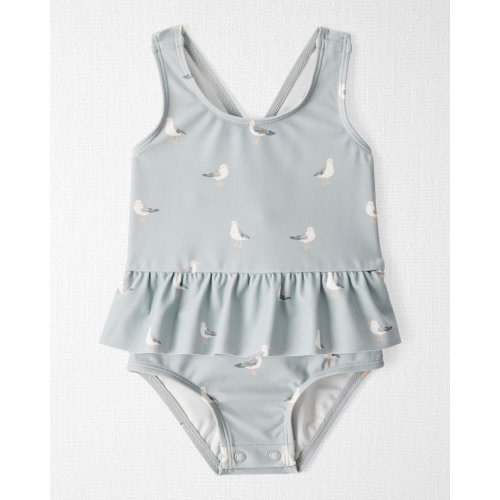 Baby Girl Recycled Seagull-Print Ruffle Swimsuit - Little Planet | Carter's