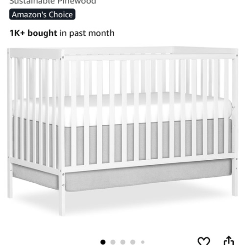 Dream On Me Synergy 5-in-1 Convertible Full-Size Baby Crib with Toddler, Day & Full Bed Conversion in White, GreenGuard Gold & JPMA, 3 Mattress Heights, Sustainable Pinewood