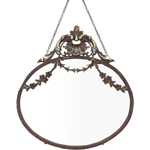Creative Co-Op Antique Inspired Hanging Oval Mirror with Pewter Frame