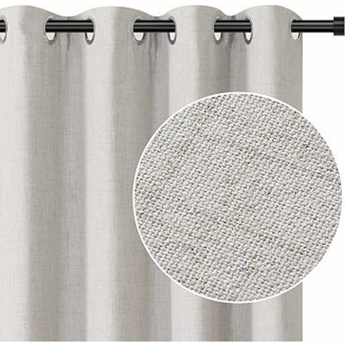 INOVADAY 100% Blackout Curtains 84 Inch Length 2 Panels Set, Linen Black Out Curtains for Bedroom Window 84 Inches Long Thermal Insulated for Living Room 2 Panels, Beige, W50 x L84