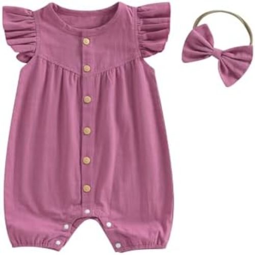 Fernvia Newborn Baby Girl Summer Clothes Sleeveless Ruffle Romper One Piece Bodysuit Jumpsuit Infant button down Outfit