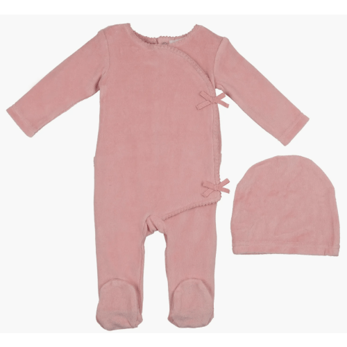 Manière - Wrap Front Cotton Blend Velour Footie & Beanie Set