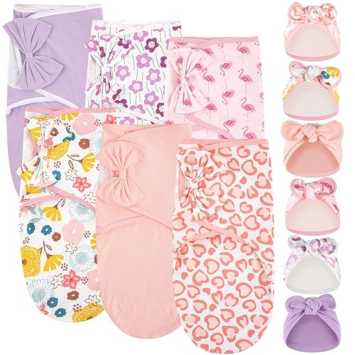 Ramede 6 Pack Baby Swaddle Blanket with Hats Sleep Swaddle for 0-3 Months Newborn Sacks Soft Cotton Wearable for Boy Girl