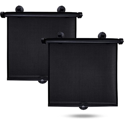 EcoNour Car Side Window Sun Shade (2 Pack) | Retractable Roller Sunshade for Kids | Baby Car Window Shades for UV and Sun Glare Protection | Baby Travel Accessories (15"x17")