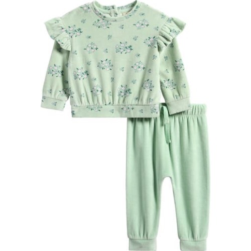 Floral Print Ruffle Top & Joggers Set, 6M